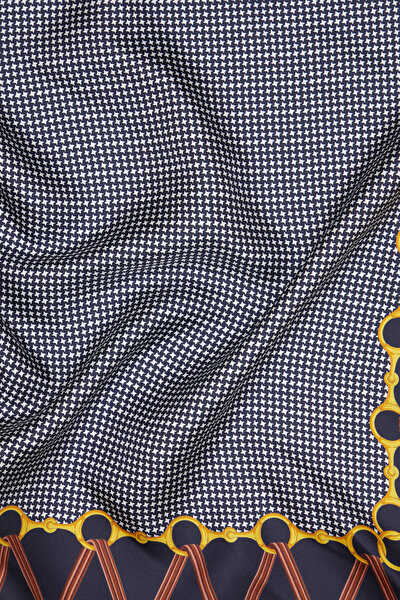 NAVY BLUE GEOMETRIC DESIGN TWILL SCARF 3