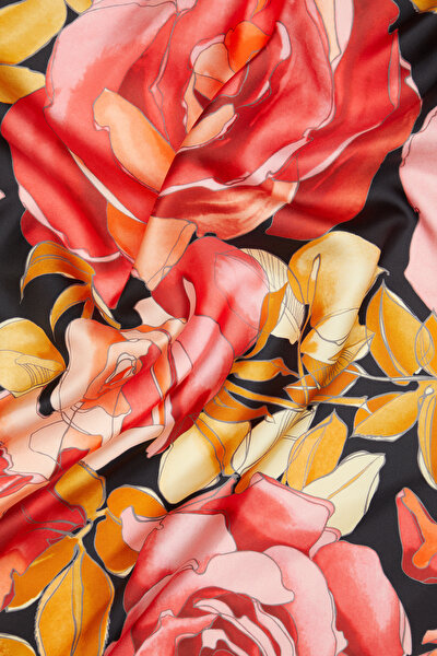BLACK FLORAL PATTERN TWILL SCARF 3