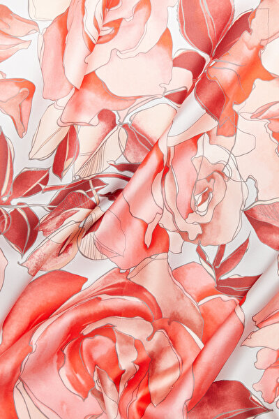 RED FLORAL PATTERN TWILL SCARF 3