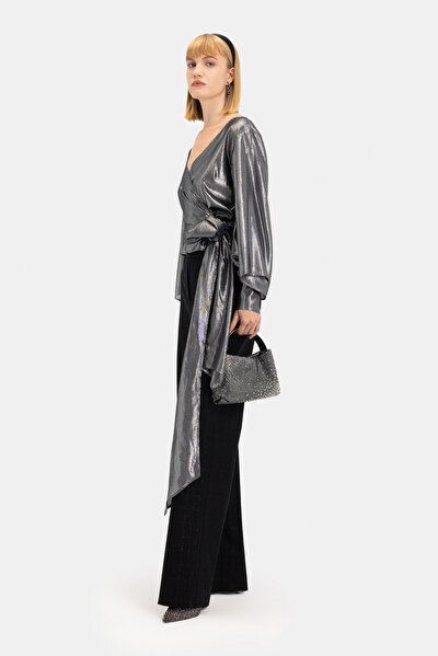 ANTHRACITE V NECK LONG SLEEVE BLOUSE 3