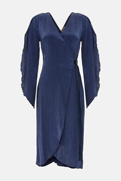 NAVY BLUE LONG SLEEVE BELOW THE KNEE DRESS 5