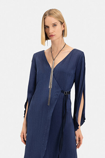 NAVY BLUE LONG SLEEVE BELOW THE KNEE DRESS 3