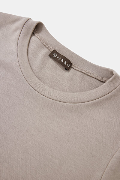 BEIGE BASIC / ROUND NECKLINE SHORT SLEEVE TSHIRT 3