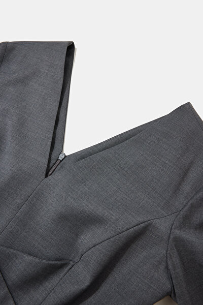 GRAY MELANGE LONG SLEEVE BELOW THE KNEE DRESS 3
