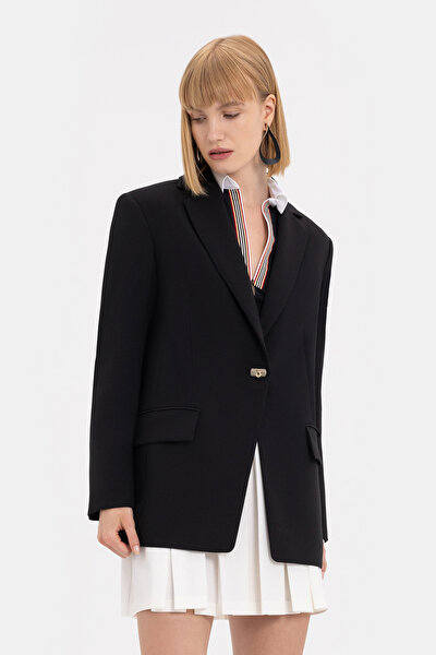 BLACK SURPLICE NECKLINE (CROSS-OVER NECKLINE) JACKET 3