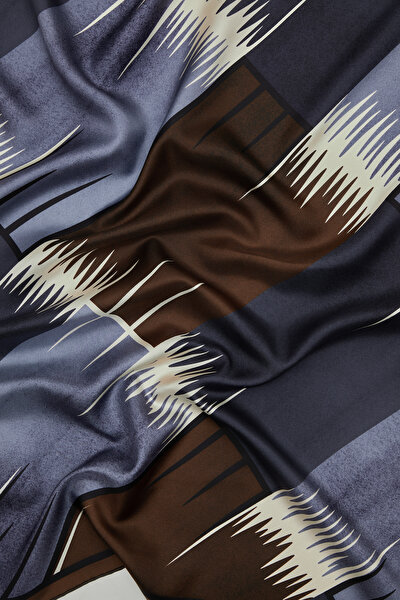 KAHVE GEOMETRİK DESENLİ TWILL EŞARP 3