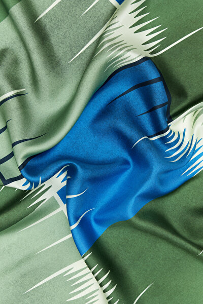 GREEN GEOMETRIC DESIGN TWILL SCARF 3