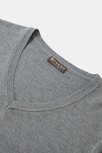GRAY MELANGE V NECK TRICOT 3