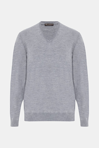 GRAY MELANGE V NECK TRICOT 4