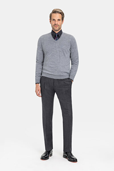 GRAY MELANGE V NECK TRICOT 3