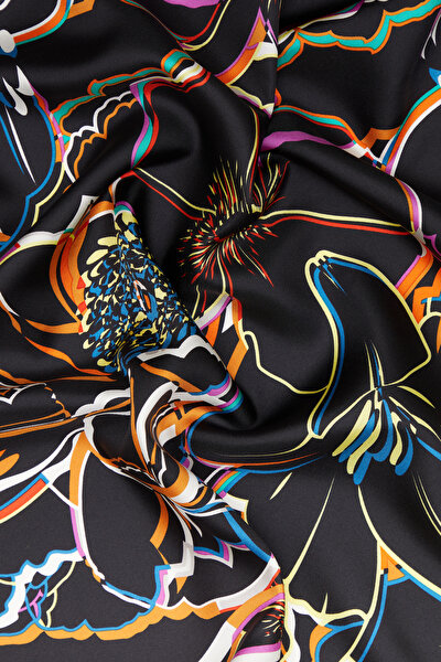 BLACK FLORAL PATTERN TWILL SCARF 3