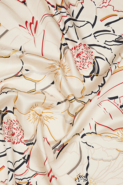 ECRU FLORAL PATTERN TWILL SCARF 3