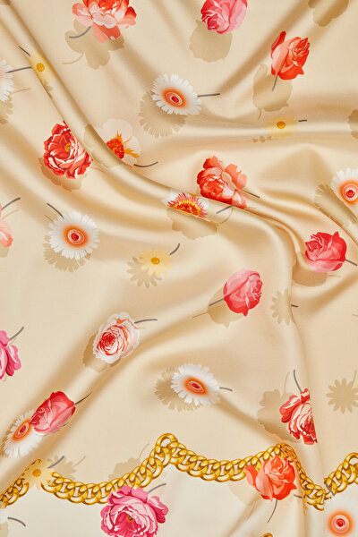 ECRU FLORAL PATTERN TWILL SCARF 3