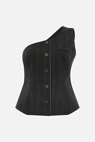 BLACK ASYMMETRIC ONE SHOULDER BLOUSE 5