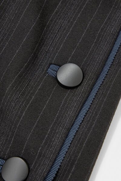 BLACK STRIPED PATTERNED WOOL BELOW THE KNEE SKIRT 8