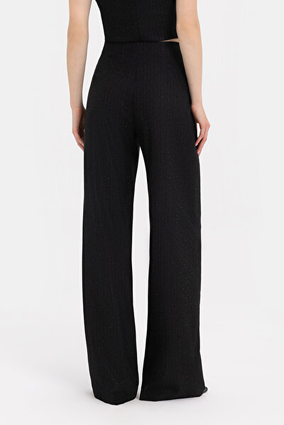 BLACK STRIPED PATTERNED WIDE LEG TROUSERS 3