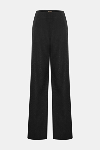 BLACK STRIPED PATTERNED WIDE LEG TROUSERS 4