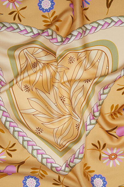 BEJ ÇİÇEK DESENLİ TWILL EŞARP 3