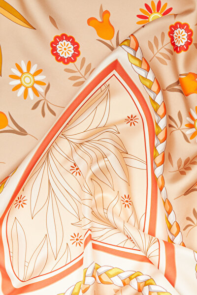 KUM ÇİÇEK DESENLİ TWILL EŞARP 3
