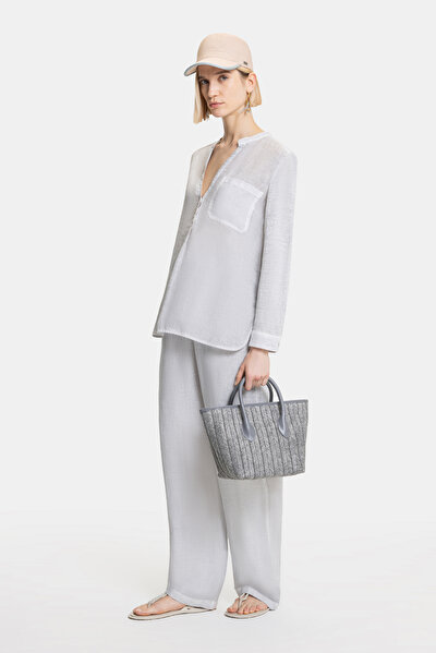 LIGHT GREY V NECK LONG SLEEVE BLOUSE 3