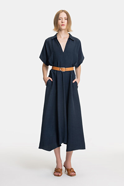 NAVY BLUE OFF THE SHOULDER MIDI DRESS 4