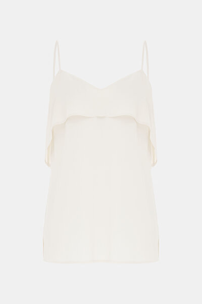 CREAM V NECK SLEEVELESS SUSPENDER BLOUSE 8