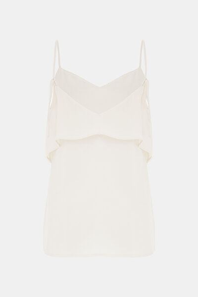 CREAM V NECK SLEEVELESS SUSPENDER BLOUSE 9