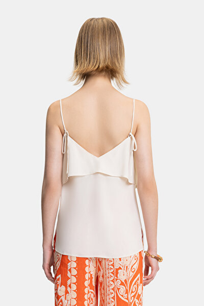 CREAM V NECK SLEEVELESS SUSPENDER BLOUSE 3