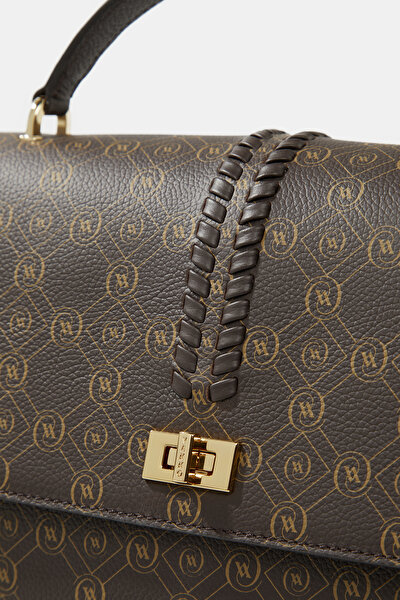 BEIGE MONOGRAM LEATHER BAG 5