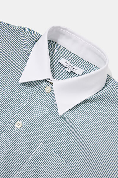 WHITE STRIPED PATTERNED MANDARIN COLLAR SHIRT 3