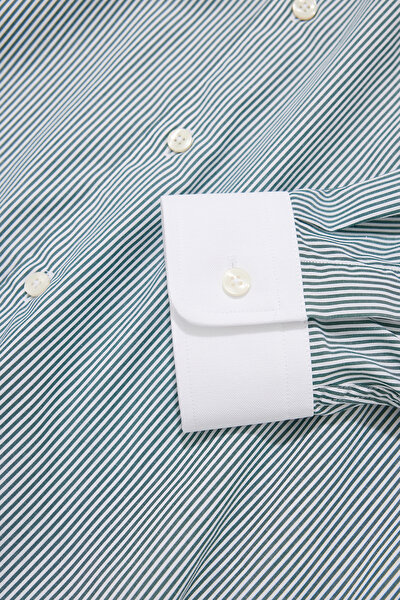 WHITE STRIPED PATTERNED MANDARIN COLLAR SHIRT 4