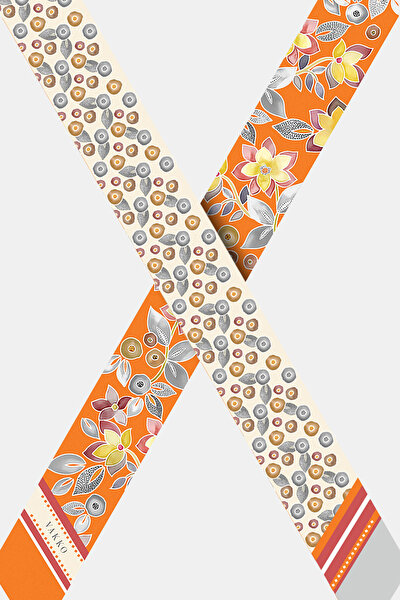 ORANGE FLORAL PATTERN TWILL FOULARD 3