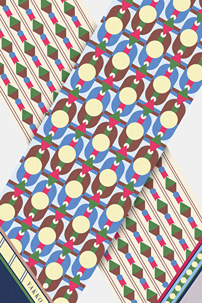 BLUE GEOMETRIC DESIGN TWILL FOULARD 3
