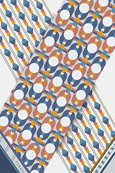 SILVER GEOMETRIC DESIGN TWILL FOULARD 3