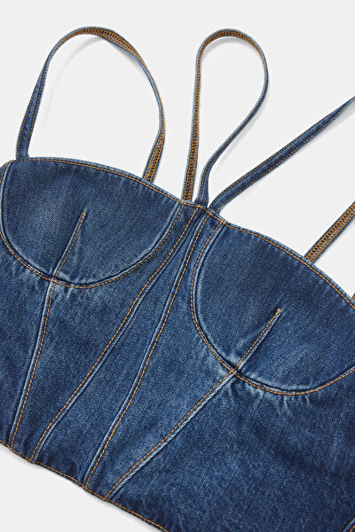 BLUE SLEEVELESS SUSPENDER BLOUSE 3