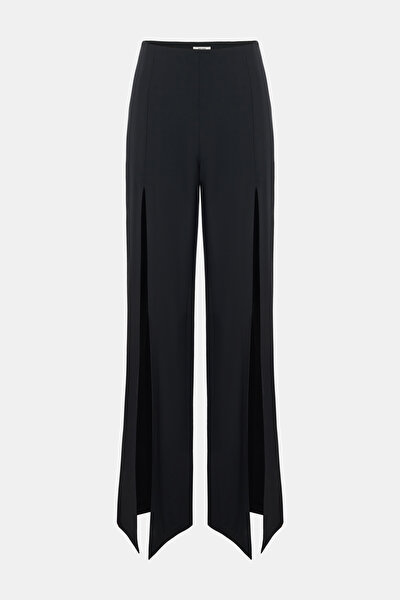 BLACK WIDE LEG WOOL TROUSERS 3