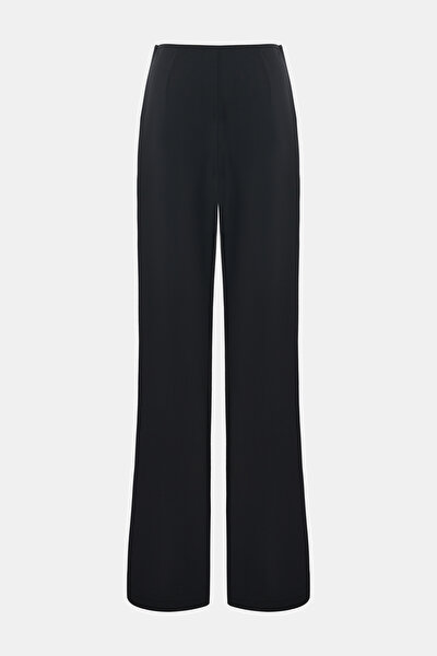 BLACK WIDE LEG WOOL TROUSERS 4
