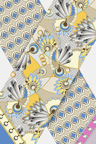 BEIGE GEOMETRIC DESIGN TWILL FOULARD 3