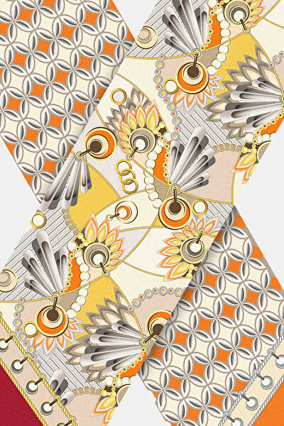 LIGHT YELLOW GEOMETRIC DESIGN TWILL FOULARD 3