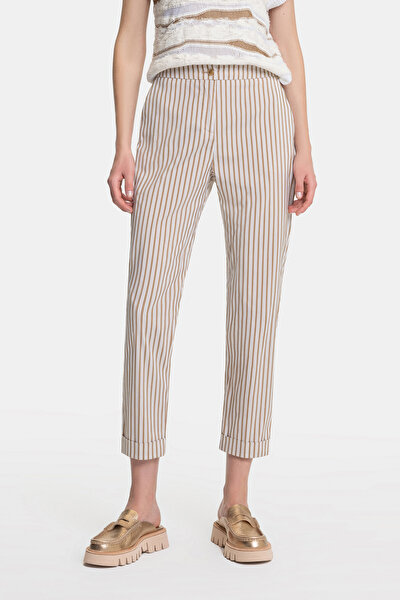 ECRU STRIPED SKINNY LEG TROUSERS 3