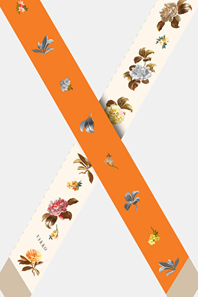 ORANGE FLORAL PATTERN TWILL FOULARD 3