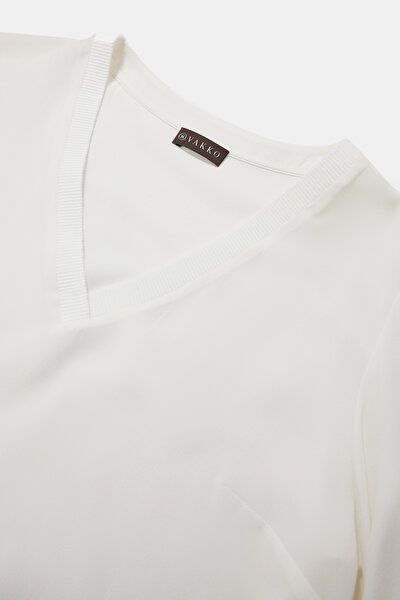 ECRU V NECK LONG SLEEVE BLOUSE 3