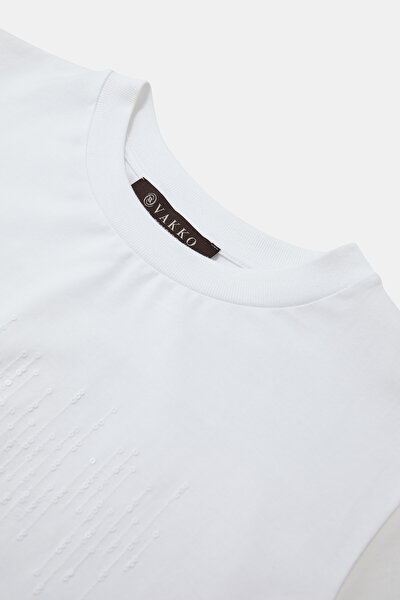 BEYAZ O YAKA KISA KOLLU T-SHIRT 3