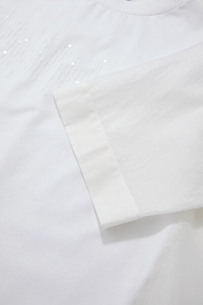 BEYAZ O YAKA KISA KOLLU T-SHIRT 4