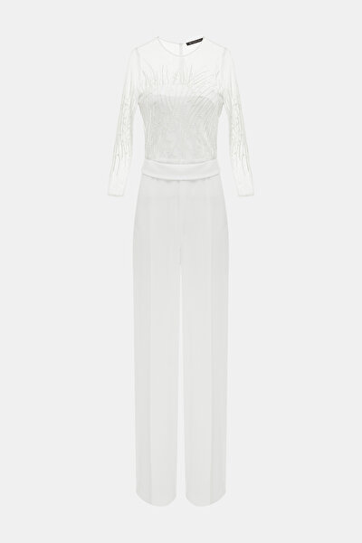 WHITE BASIC / ROUND NECKLINE LONG SLEEVE JUMPSUIT 8