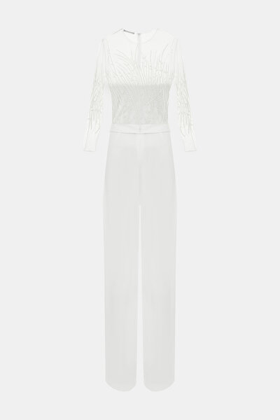 WHITE BASIC / ROUND NECKLINE LONG SLEEVE JUMPSUIT 9