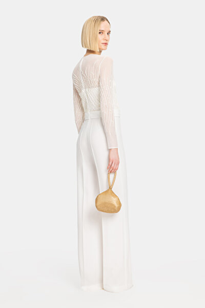 WHITE BASIC / ROUND NECKLINE LONG SLEEVE JUMPSUIT 3