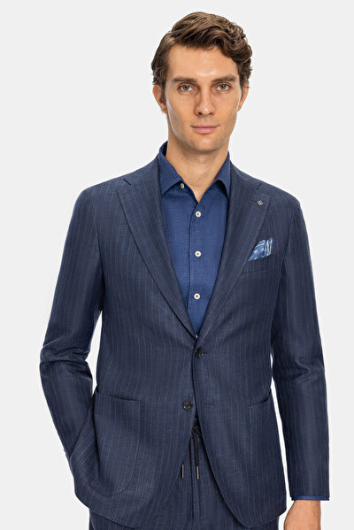 NAVY BLUE LINEN WOOL SUIT 5