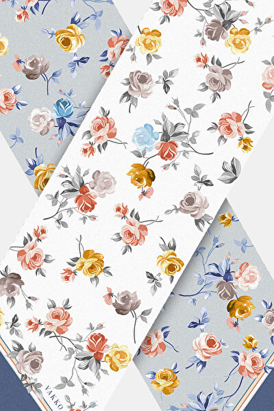 SILVER FLORAL PATTERN TWILL FOULARD 3