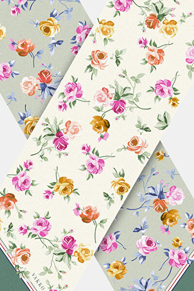 LIGHT GREEN FLORAL PATTERN TWILL FOULARD 3